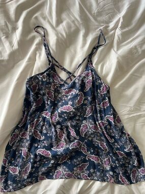 Beachy Navy and Pink Floral Paisley Tank